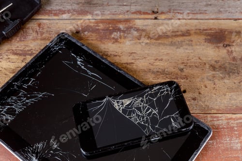 Preview: Broken glass screen on the touch screen electronic device smart phone and tablet