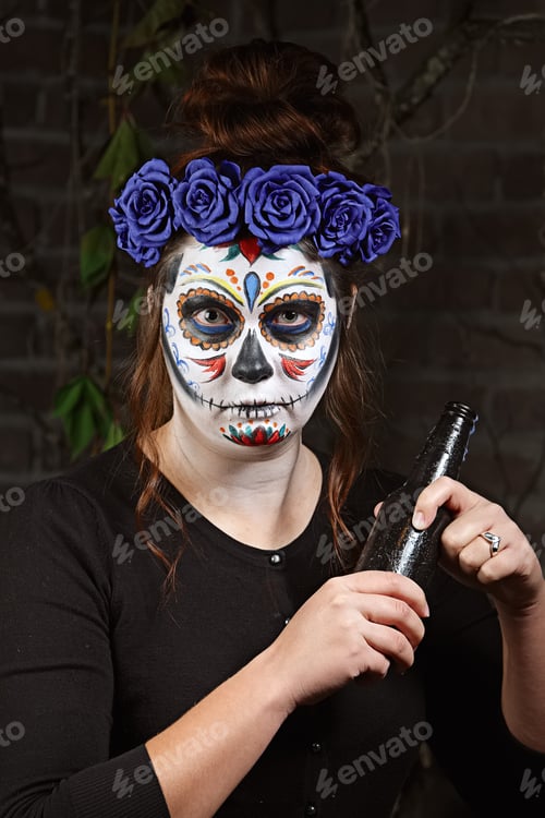 Preview: Female sugar skull makeup. Face painting art.