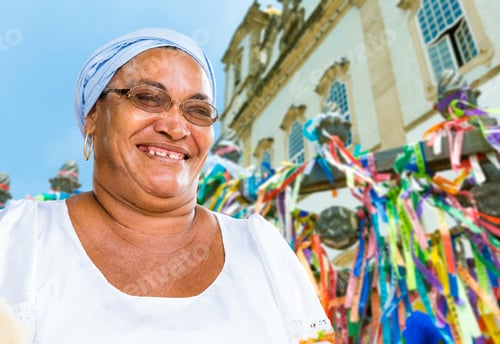 Preview: A Brazilian Woman Of African Descent, Smiling, Wearing Traditional Clothes In Salvador, Bahia