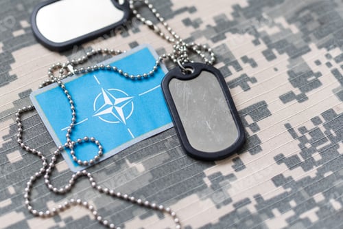 Preview: Army tokens on military uniform background