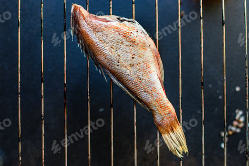 Preview: Raw Fish Seafood Whole Headless Ready To Cook Tasty Serving Size Portion Top View Copy Space For