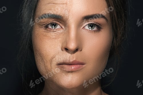 Preview: Aging concept. Young and old face comparision.