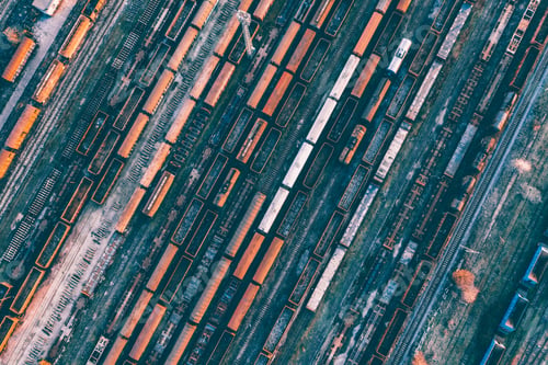 Preview: Industrial conceptual scene with trains. Top view.