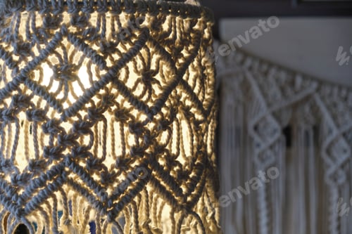 Preview: handmade macrame lampshades hanging open design in natural colours.