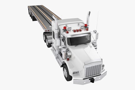 Preview: Long Hood Semi-Truck with Flatbed Trailer