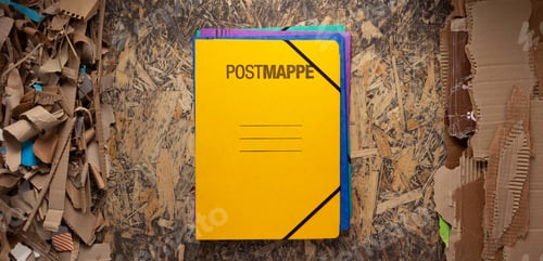 Preview: Waste cardboard and folder on crumpled paper background texture