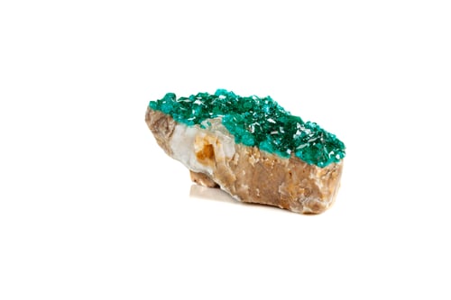 Preview: Macro mineral stone Dioptase silicate copper on a white background
