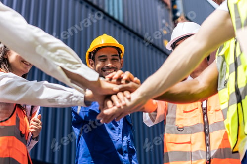Preview: Group of young male and female worker working in container terminal.