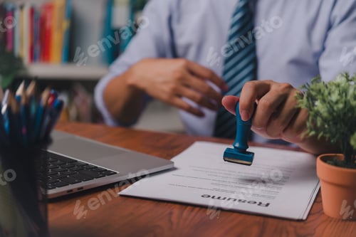 Preview: Hand Stamping document resume approve contract paper notary office visa work