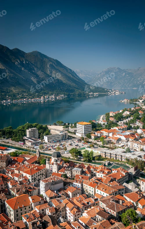 Preview: kotor old town and fjord landscape view in montenegro