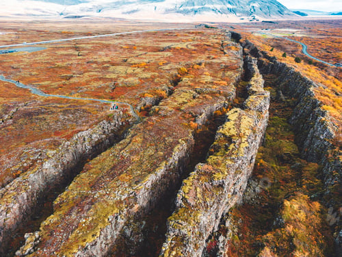 Preview: Dramatic view of two tectonic plates meeting in Thingvellir National Park, Iceland