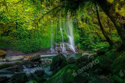 Preview: Beautiful morning view indonesia Panorama Landscape waterfall in the morning