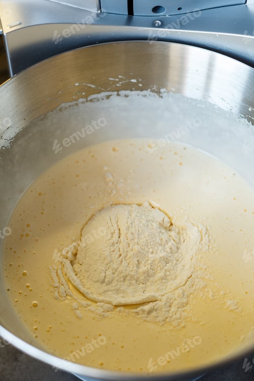 Preview: Beating cream for a sweet dessert in a food processor. Cream nozzle