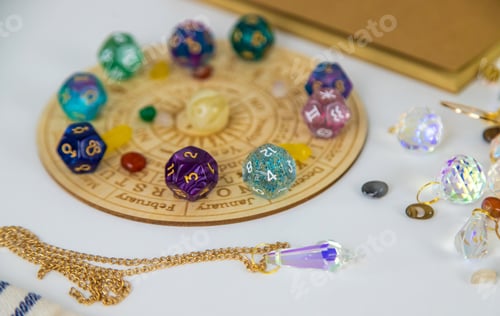 Preview: Numerology numbers on the table astrology. Selective focus.