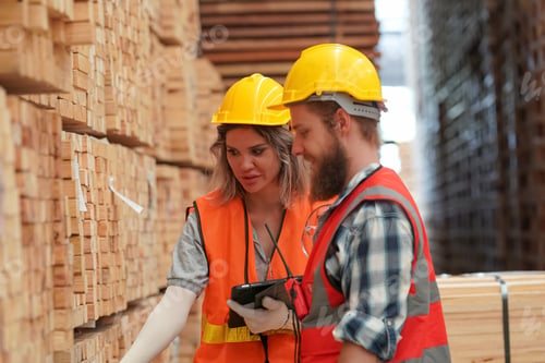 Preview: Logistics Managers Discussing Warehouse Plan In Progress Works In Warehouse Industry.