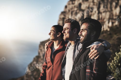 Preview: Shot of a group of friends admiring the view while hiking in the mountains