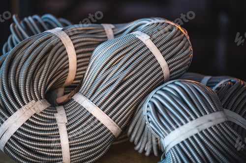 Preview: Close-up of a huge bundle of metal flexible tubes
