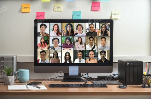 Preview: Computer desktop with Stationery and device showing the diversity people with their friend