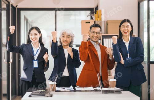 Preview: Asian people in office, group meeting in boardroom, working together, annual discuss opinions