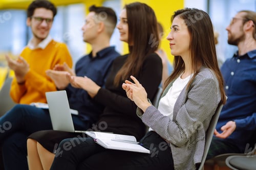 Preview: Group of business people meeting in a seminar conference. Planning, education, analysis.