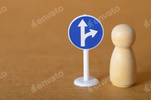 Preview: Directional Traffic Sign Indicating Straight or Right Turn Only