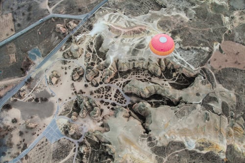 Preview: Hot air balloon flying over the famous tourist place Cappadocia at at winter time