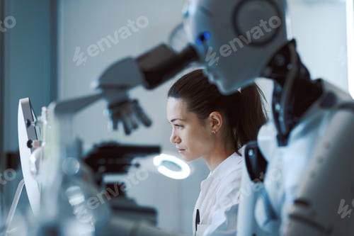 Preview: AI robot examining samples under a microscope