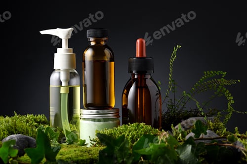 Preview: Group of skin care products with moss and leaves