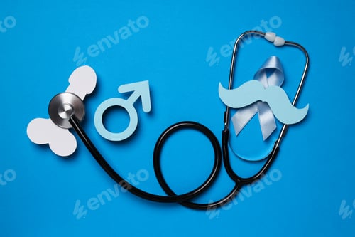 Preview: Stethoscope with paper mustache and blue ribbon, Movember concept