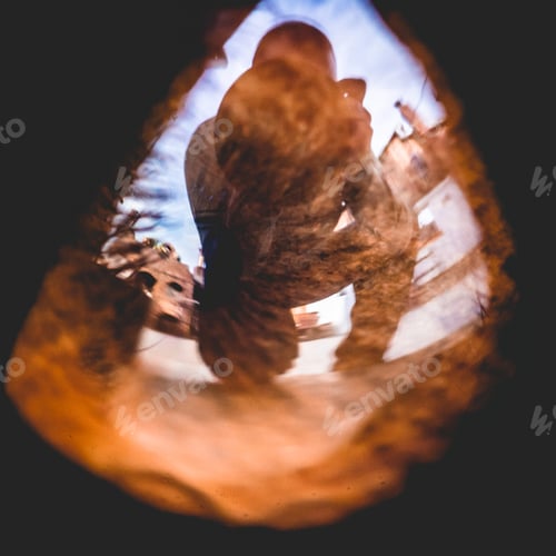 Preview: Macro shot of brown colored eyes of a dog reflecting the photographer isolated on black background