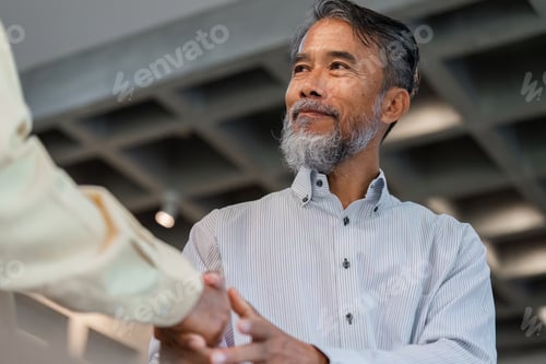 Preview: A senior man actively shaking hands with a business consultant.