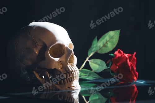 Preview: Human skull and flowers. Day of the dead, Dia de los muertos character.