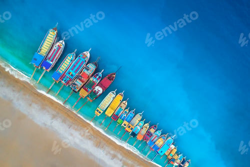Preview: Aerial view of colorful boats in mediterranean sea