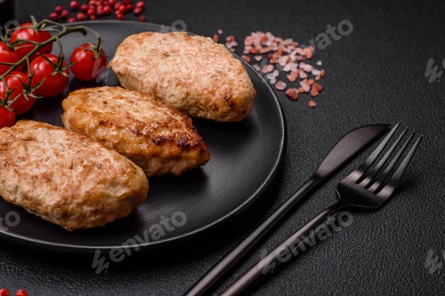 Preview: Delicious fresh chicken cutlets or meatballs with salt, spices and herbs