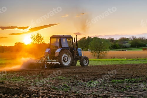 Preview: tractor machinery plowing agricultural field at farm.cultivating,soil tillage seeding plants,crops