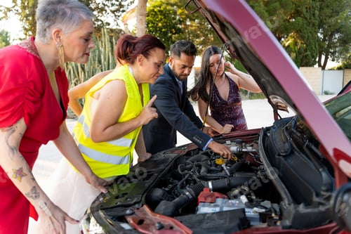 Preview: Friends checking broken down car engine after party