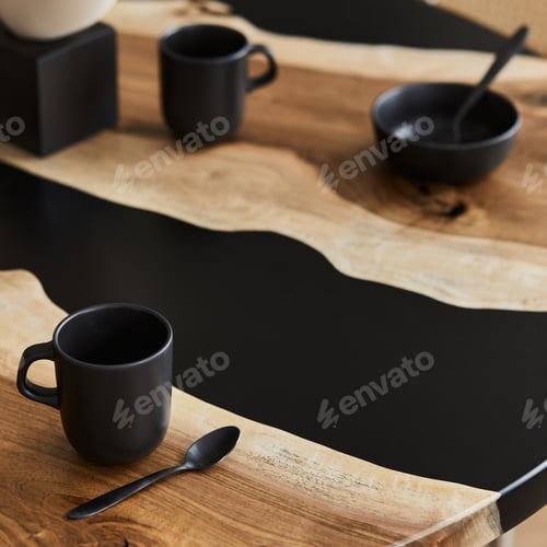 Preview: Minimalist composition on the design wooden and epoxy table
