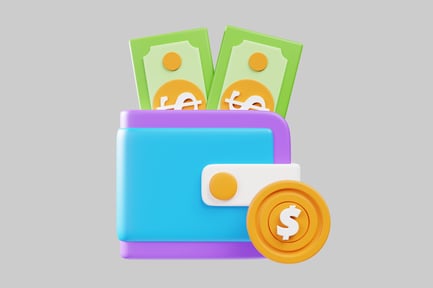 Preview: Wallet with money and coin