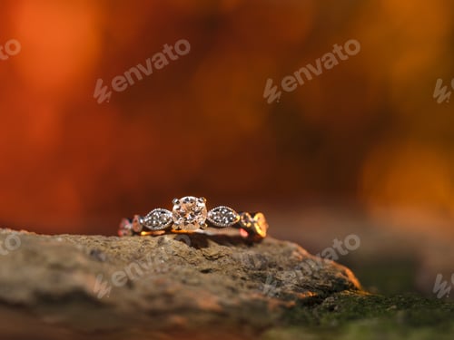 Preview: Selective focus shot of elegant silver wedding rings with a blurred background