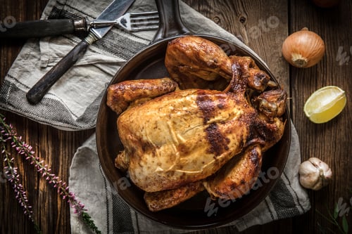 Preview: Roasted chicken on plate.
