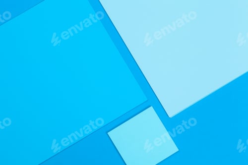 Preview: mock up concept. cards Papers on blue background. Top view, flat lay, copy space