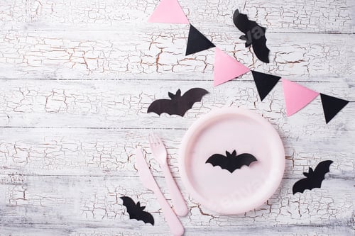Preview: Halloween black and pink table setting