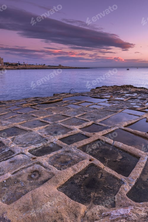 Preview: Beautiful sunrise at slat pans in Marsaskala, Malta. Seascape