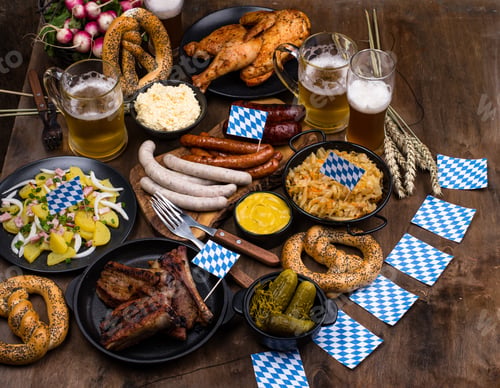 Preview: Oktoberfest dishes with beer, pretzel and sausage