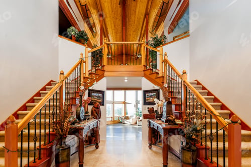 Preview: Close-up image of a wooden staircase with several steps ascending upwards