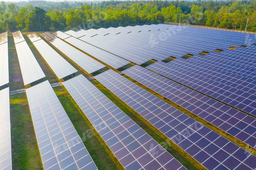 Preview: Aerial view of solar panels or solar cells on the roof in farm. Power plant for electric in industry