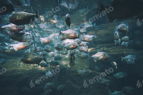 Preview: Closeup shot of an aquarium with piranhas