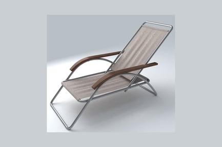 Preview: Lounge chair with curved metal and wood frame