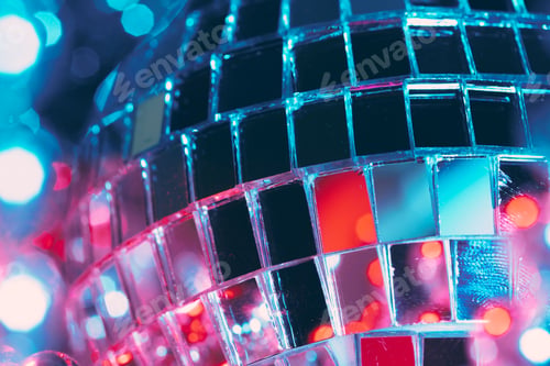 Preview: Shiny disco party background with mirror balls reflecting light