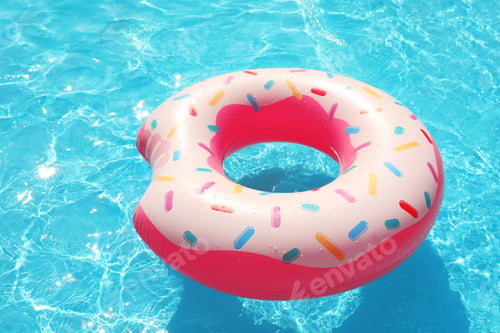 Preview: Inflatable ring floating in swimming pool on sunny day
